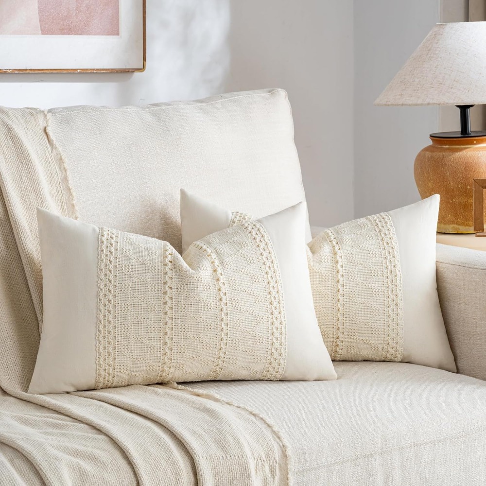 Home Decor Sofa - Capa de Almofada Lombar Boho Creme
