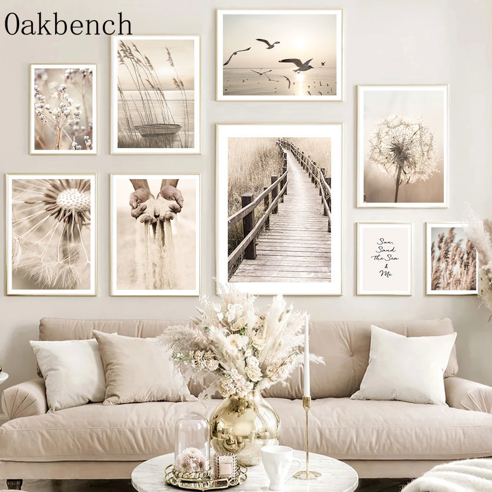 Sand Art Picture - Bege Paisagem Wall Art, Reed Dandelion