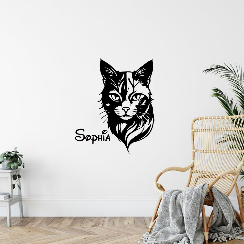 Home Decor Cat - Adesivo de parede com nome personalizado
