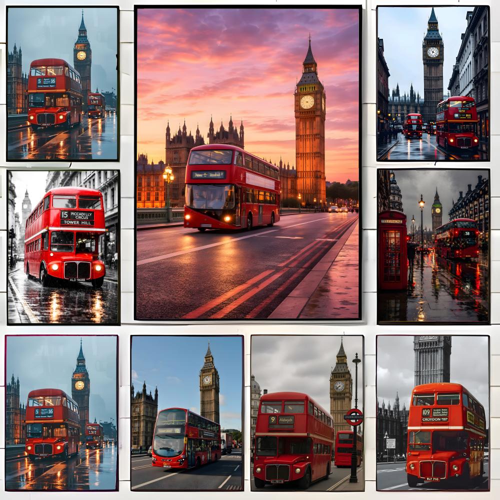 Home Decor London - Pôster de ônibus vermelho de Londres,