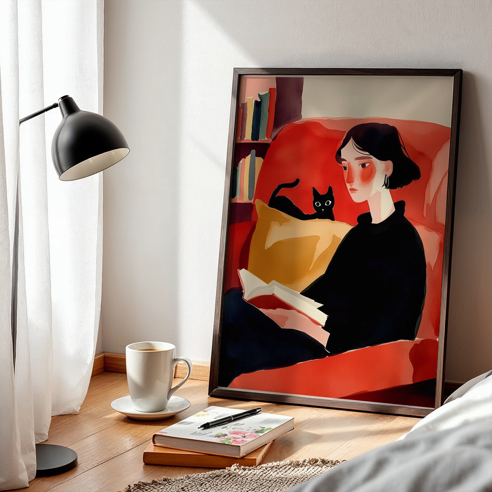 Mulher lendo no sofá com gato  - Home Decor Sofa avaliação e preço